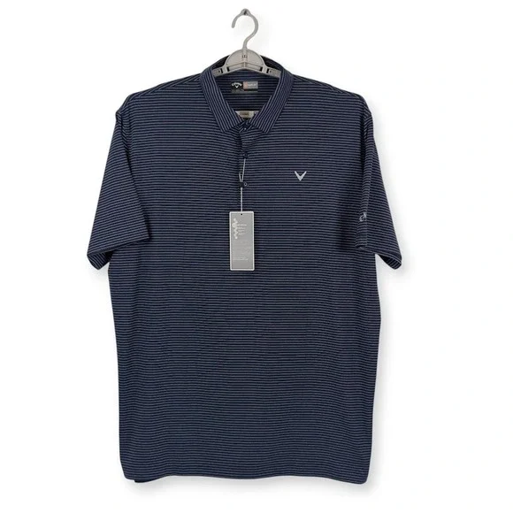 Callaway Opti-Dri Polo Shirt Mens 2XL Navy Blue White Striped Golf Performance - Picture 3 of 8